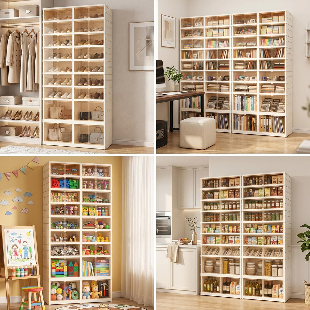 Collapsible Shoe Rack Organizer, Clear Doors Plastic Shoe Storage Cabinet