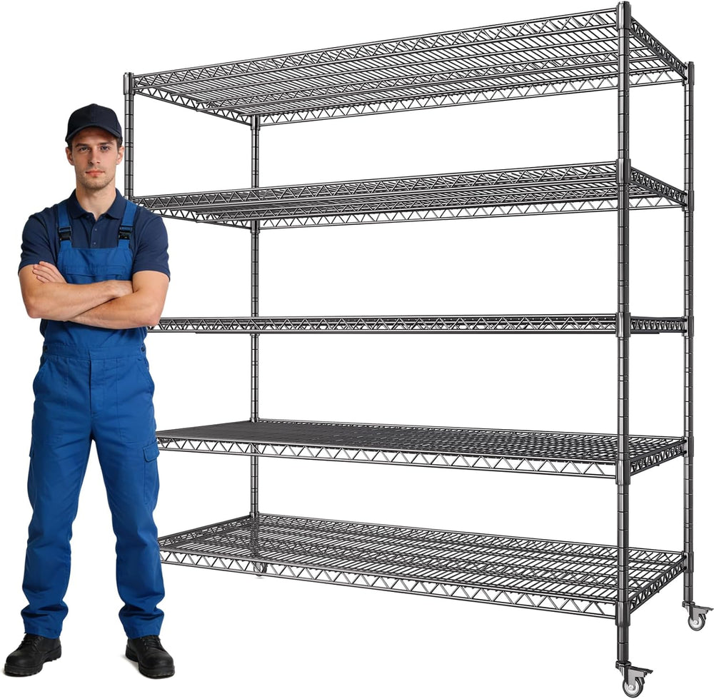 AIRAJ 60”W Metal Shelving with Wheels, 5 Tier Wire Shelving Heavy Duty