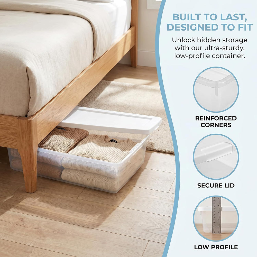 41 Quart Clear Under Bed Storage Bin with Snap-On Lid – Stackable, Transparen...