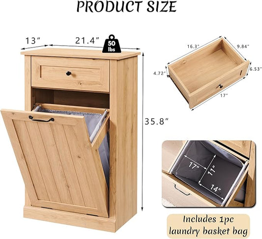 Tilt Out Laundry Hamper Cabinet, 10 Gallon Farmhouse Trash Can Cabinet - Image 2