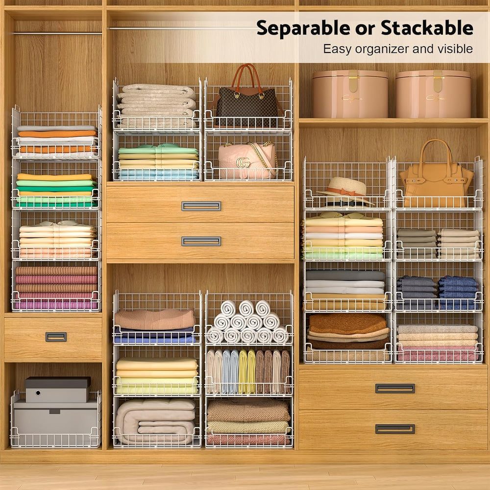 4-Tier Stackable Closet Organizers and Storage Basket - Foldable Closet Shelf...