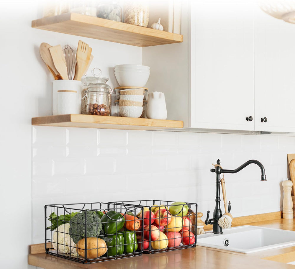 Metal Wire Basket Organizer Foldable Set of 6, Food Storage Mesh Bin with PVC...