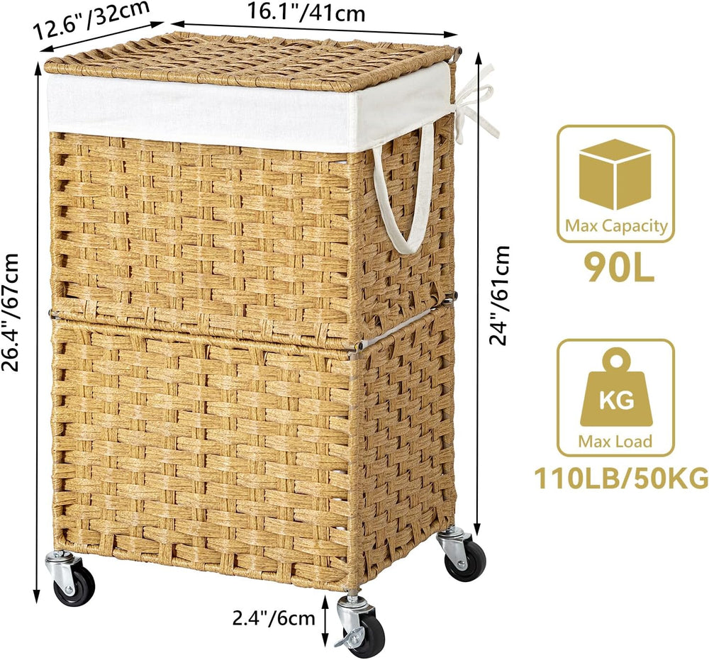 Chrislley Wicker Laundry Basket with Wheels,Rolling Laundry Hamper with Lid