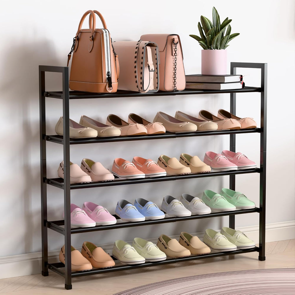 Bumusty 5 Tier Expandable Shoe Rack for Closet, Black
