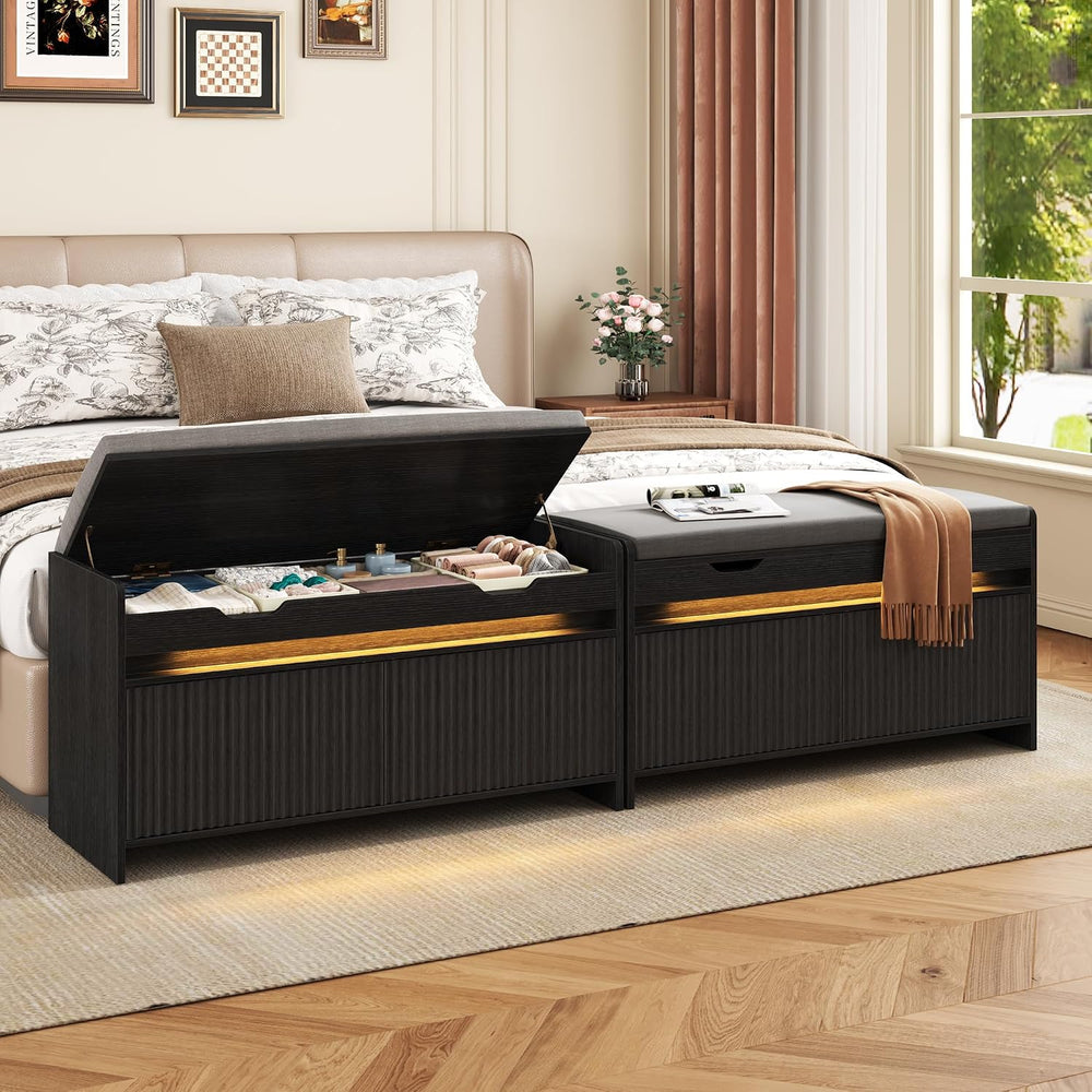 HOMEFORT Shoe Storage Bench, Modern Entryway Bench with Fluted Doors & Bu...