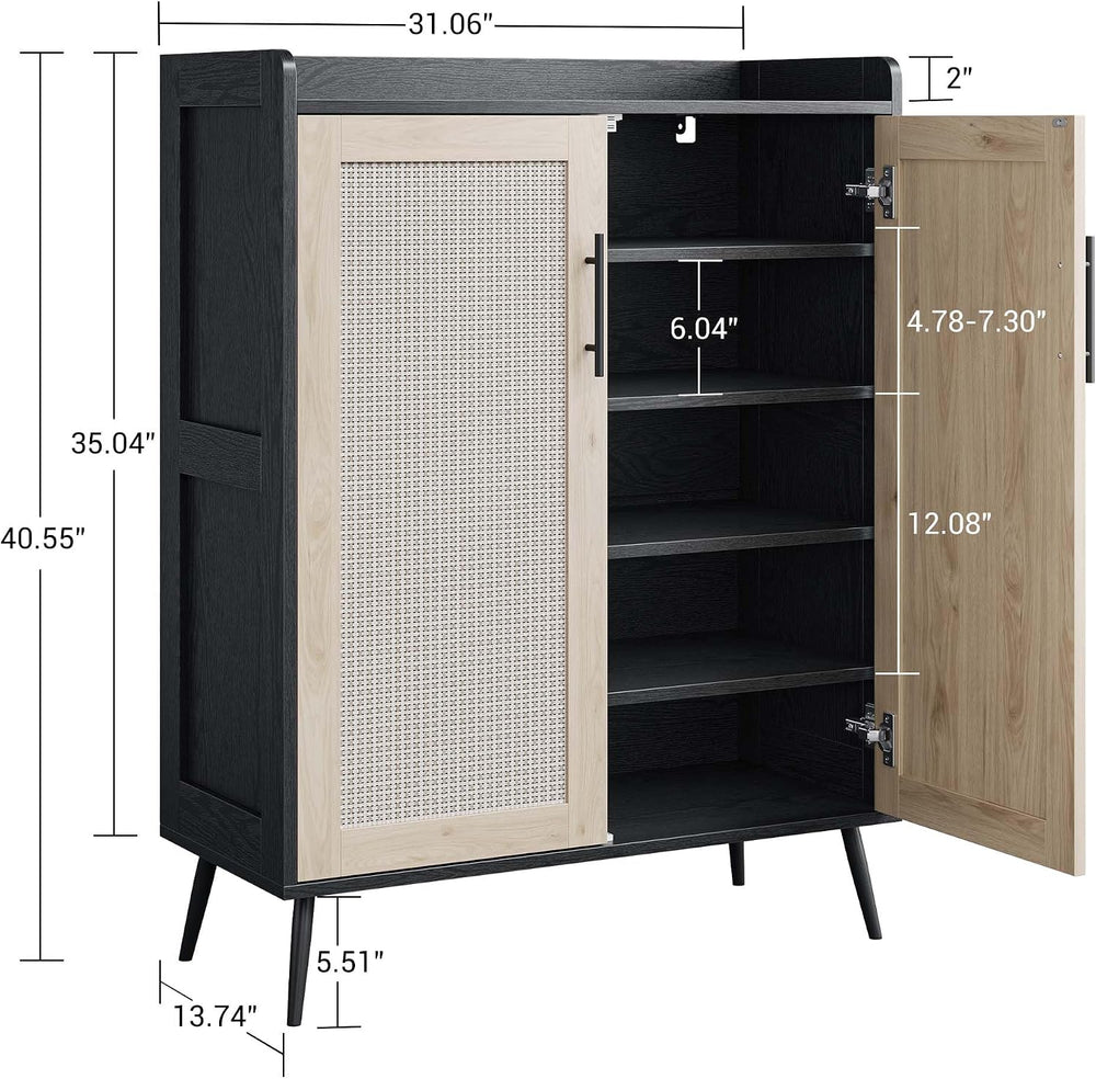 GarveeHome Rattan Shoe Cabinet, 5-Tier Shoe Storage Cabinet with Doors, 2 Adj...