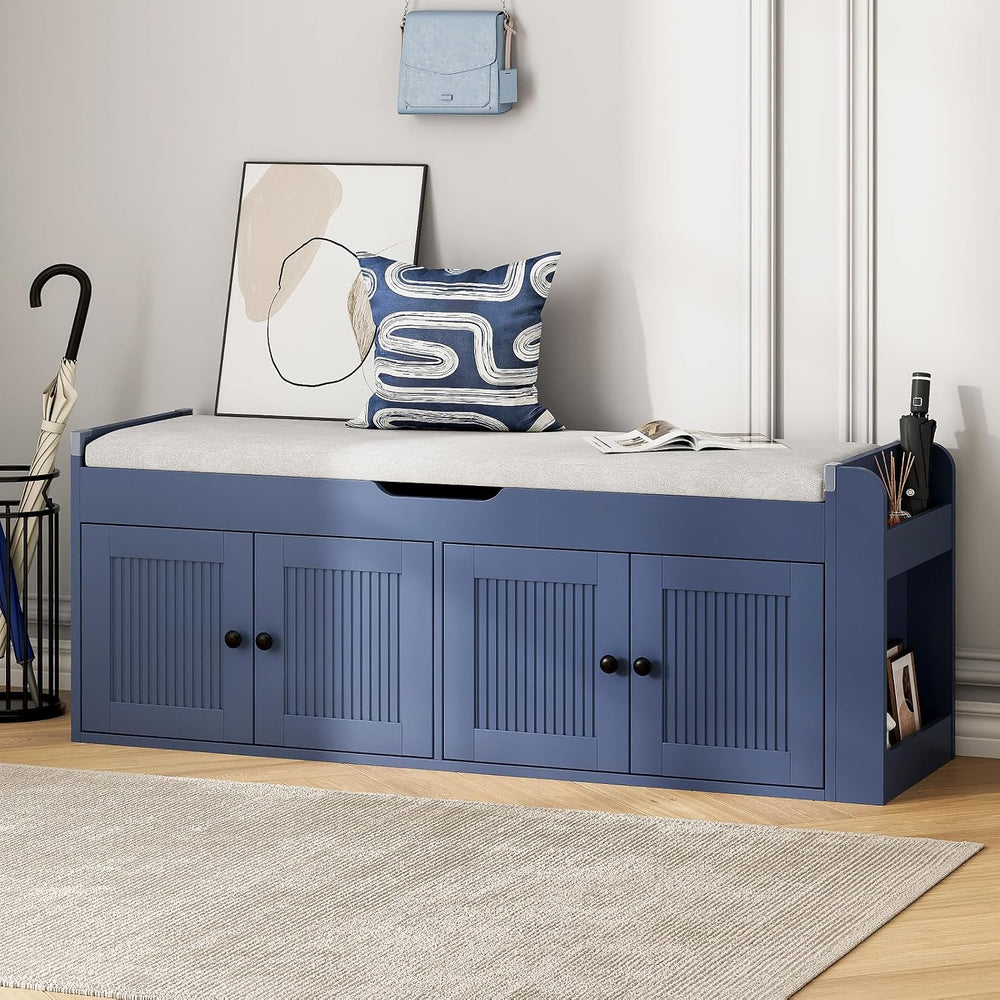 47.2" Storage Bench - Entryway Shoe Bench with Side Storage Shelves and ...