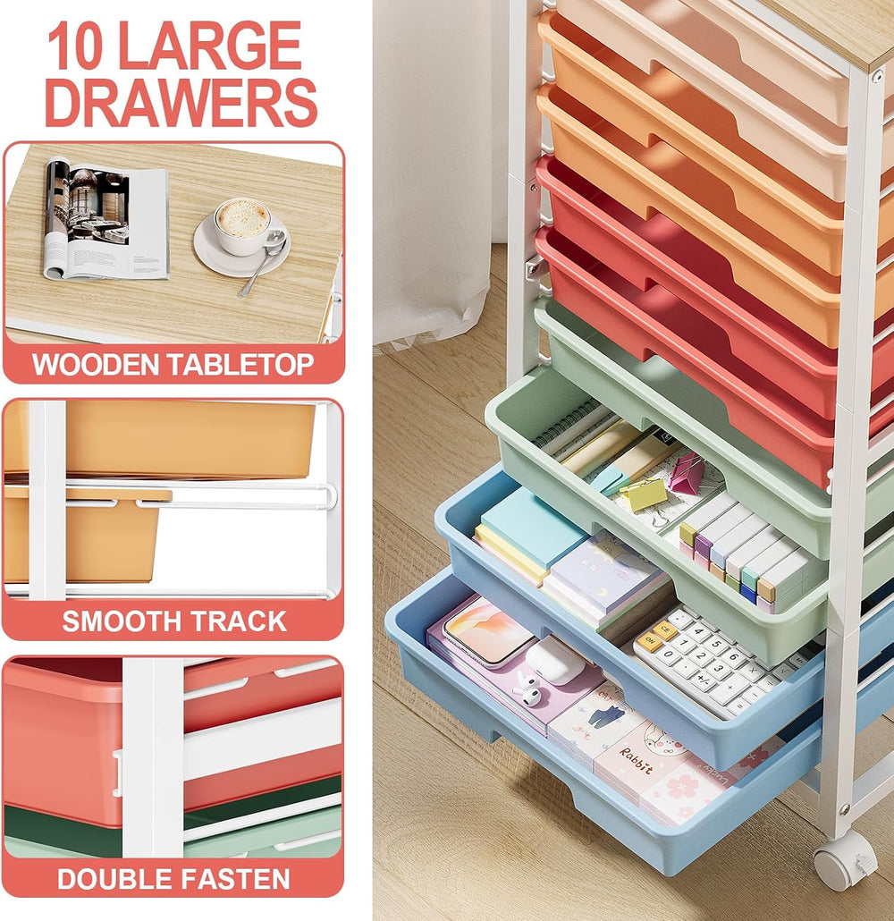 SYKIARIOL 10 Drawer Rolling Cart,Rainbow
