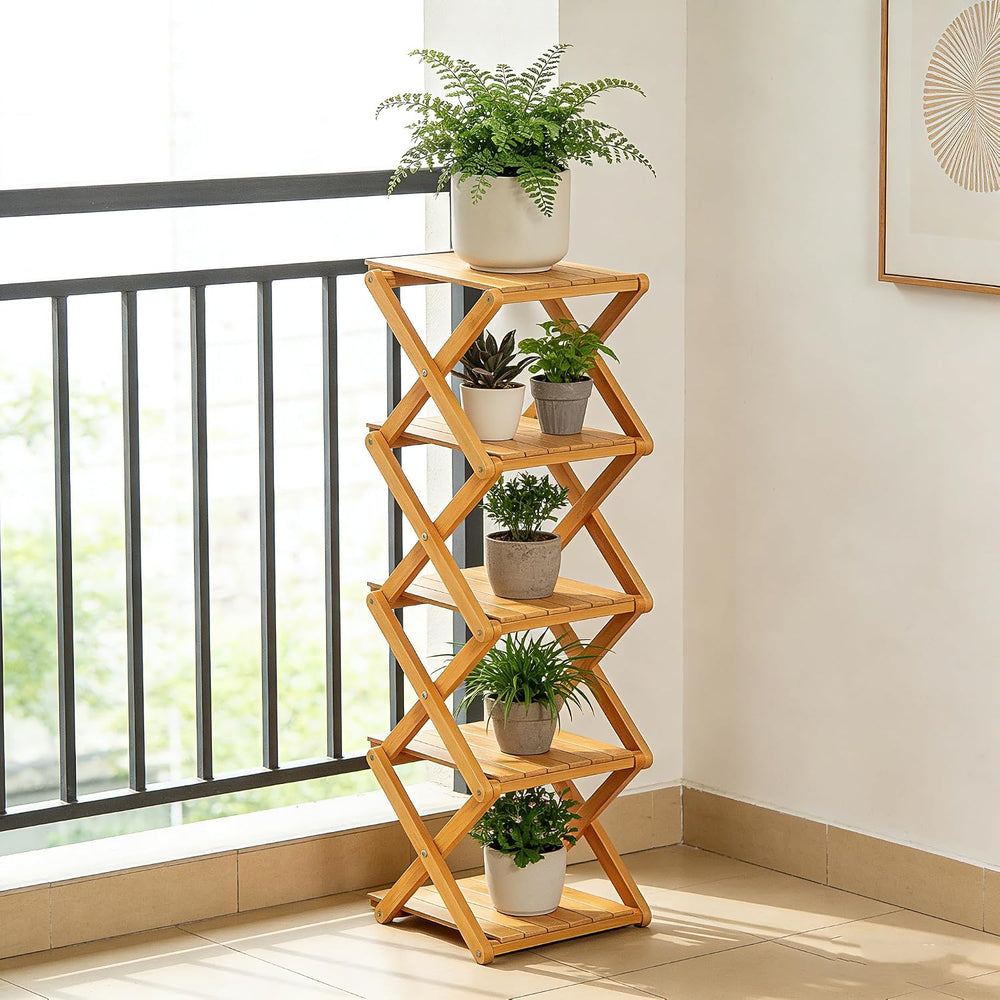 Bamboo Shoe Rack - No Assembly Required, Tall Narrow Foldable Shoe Organizer,...