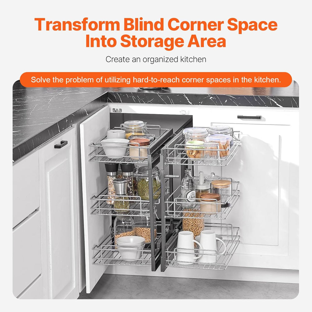 VEVOR 3 Tier 6 Shelf Chrome Carbon Steel Kitchen Cabinet Organizer, Slide Out...