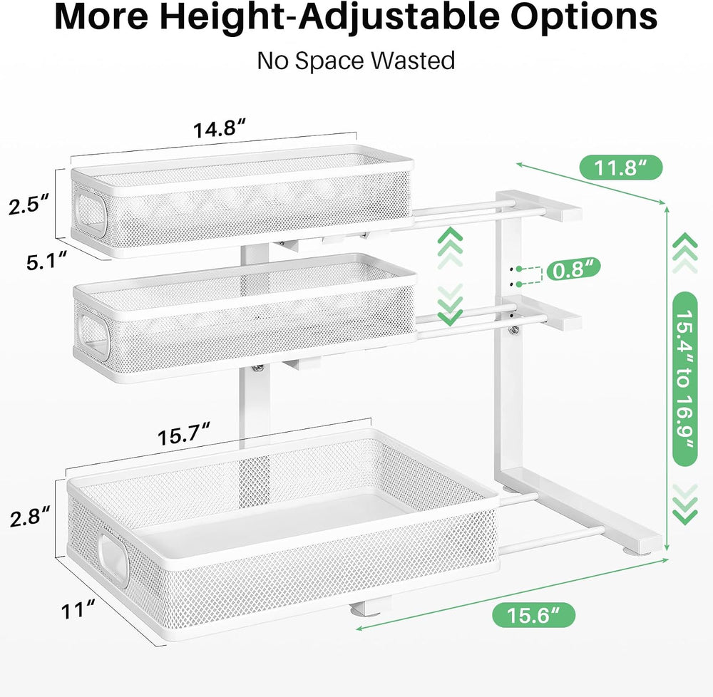 Kitstorack Under Sink Organizer, 1-Pack 3-Tier Height Adjustable Thickened Me...