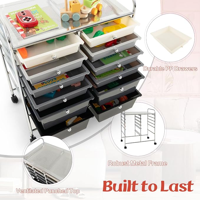 GOFLAME 12-Drawer Rolling Storage Cart, Mobile Utility Cart