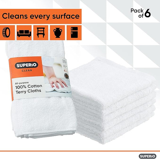 Superio Terry Cloth Rags White Washcloths 100% Cotton 12" Cleaning Cloths - Image 2