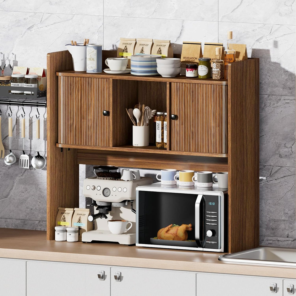 Large Microwave Stand with Storage, Mid Century Modern Over Microwave Shelf R...