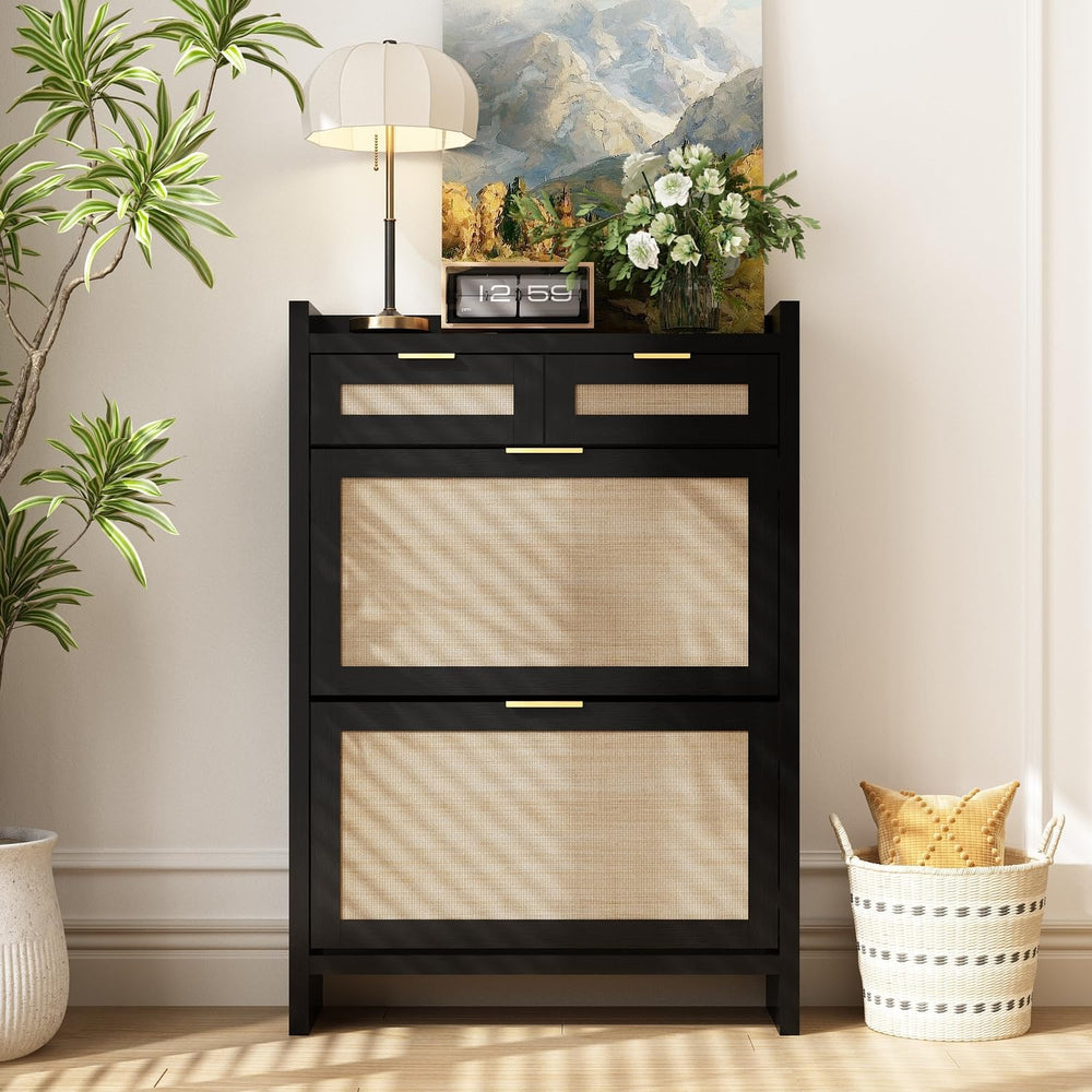 Shoe Organizer Cabinet Storage for Entryway - Slim Rattan Shoe Rack for Front...
