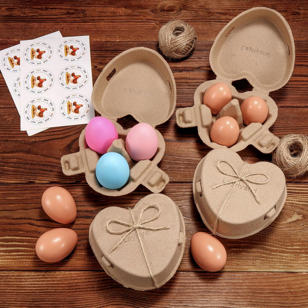100PCS Valentine Heart Shaped Egg Cartons 3 Count with Label and Jute Rope
