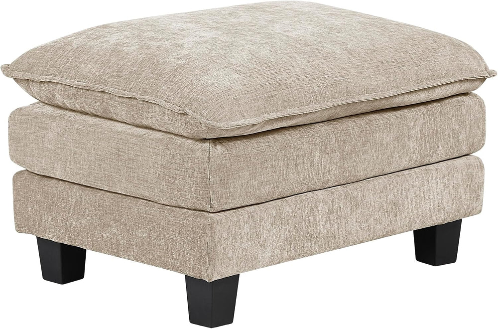 Lexicon Chenille Upholstered Rectangle Ottoman, Foot Stool, Black Faux Wood F...
