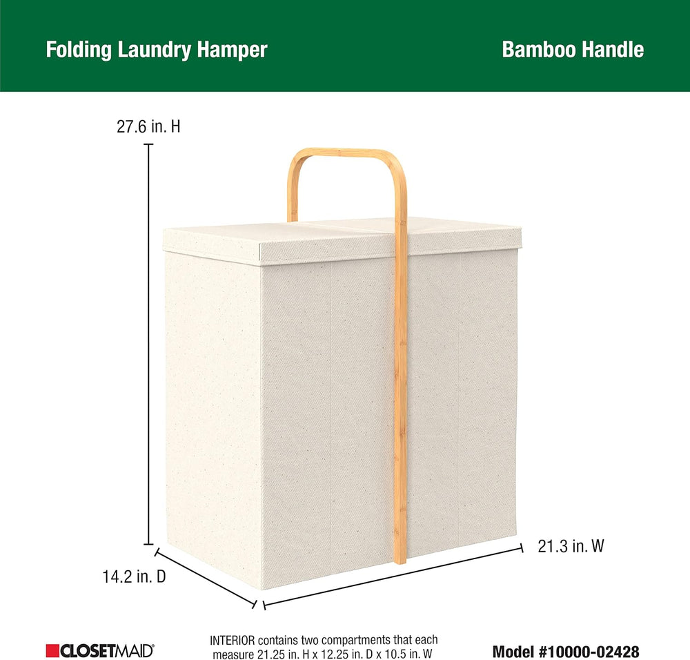 ClosetMaid Laundry Hamper Basket, Foldable with Lid, Two Compartments, Bamboo...
