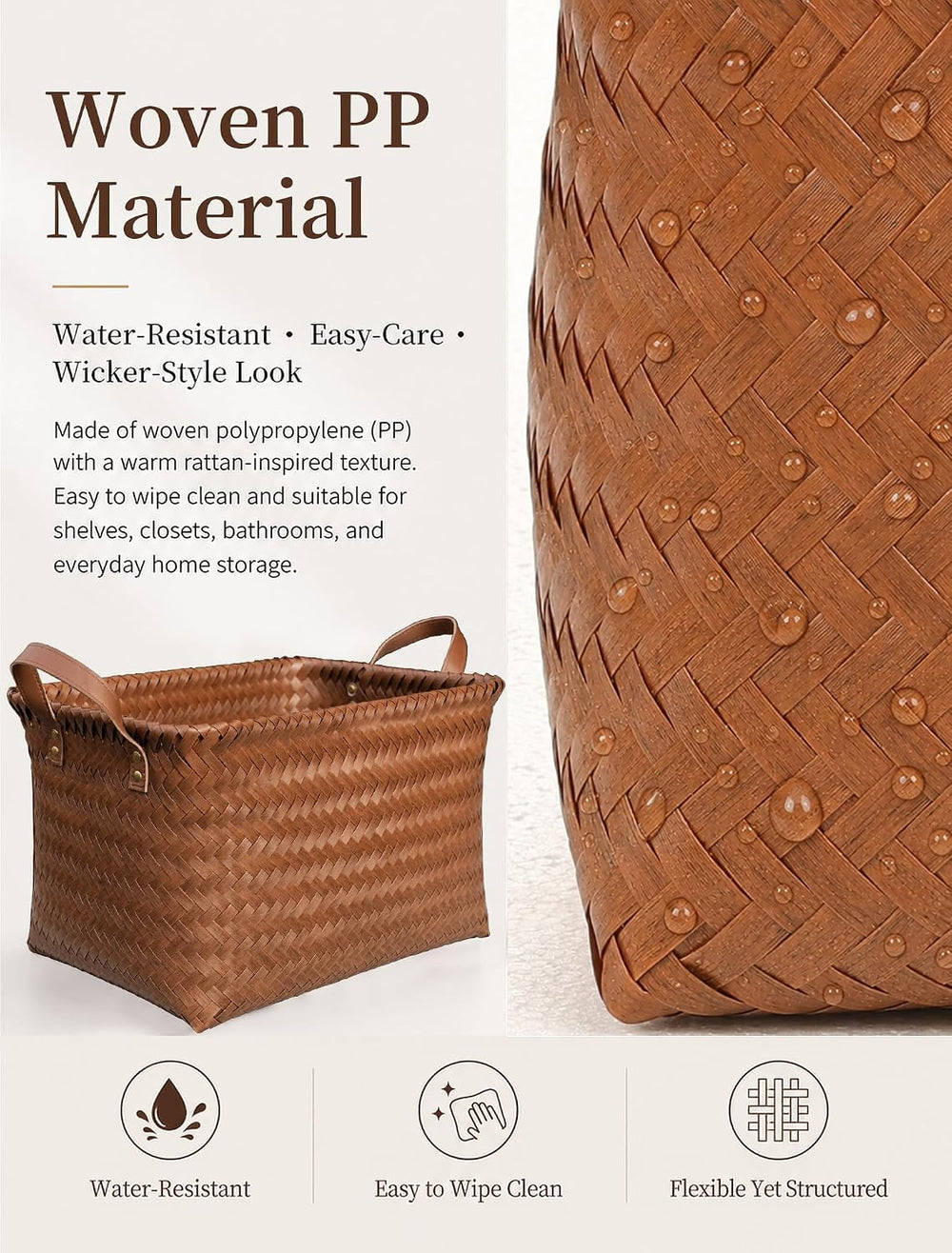Wicker Storage Baskets, 4 Pack Woven Baskets for Shelves, Brown