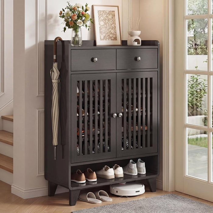 Shoe Cabinet, 43.9" Tall Shoe Storage Cabinet with 2 Doors & Drawer