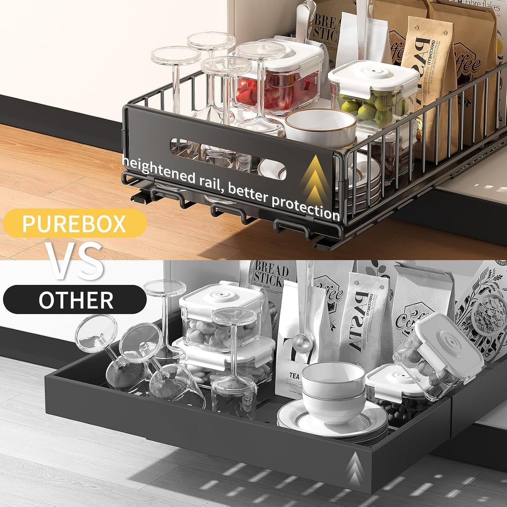 PureBox 2-Pack Pull Out Cabinet Organizer, Deep Storage for Pantry, Kitchen