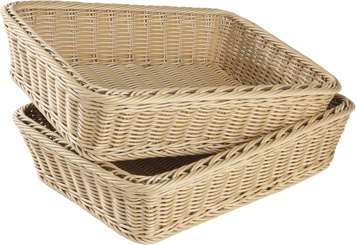 2 Pack Wicker Storage Baskets, 15.7 x 11.8 in Rectangular Faux Rattan Trays