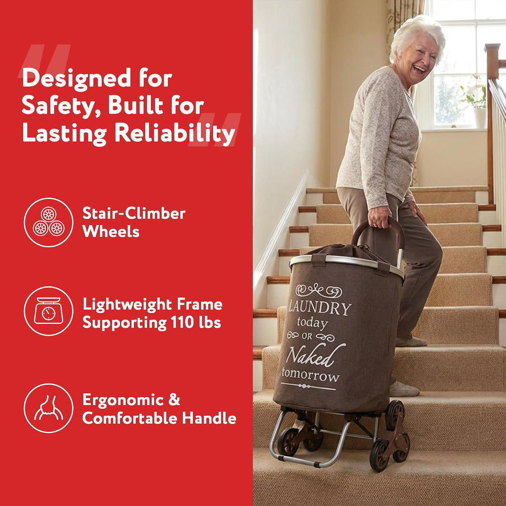 dbest products Stair Climber Laundry Trolley Dolly, Brown Laundry Bag Hamper ...