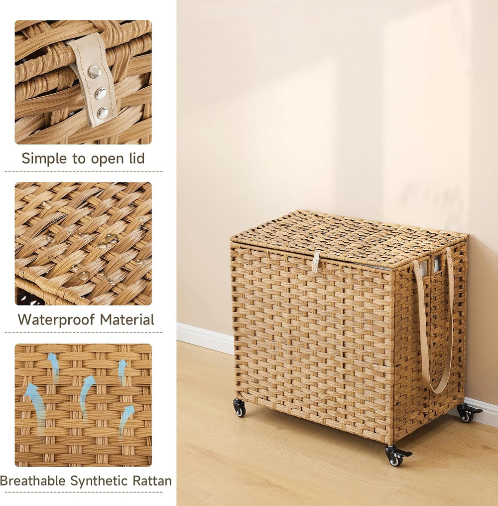 Laundry Hamper with Wheels, 34.3 Gallon(130L) Rolling Laundry Basket with Lid...