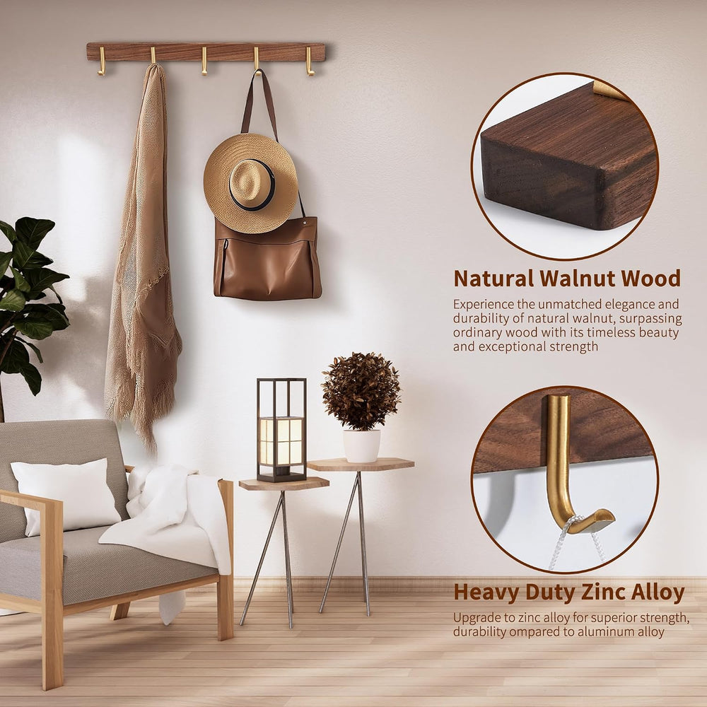 Wall Mounted Coat Rack, 5 Hooks - J Shape