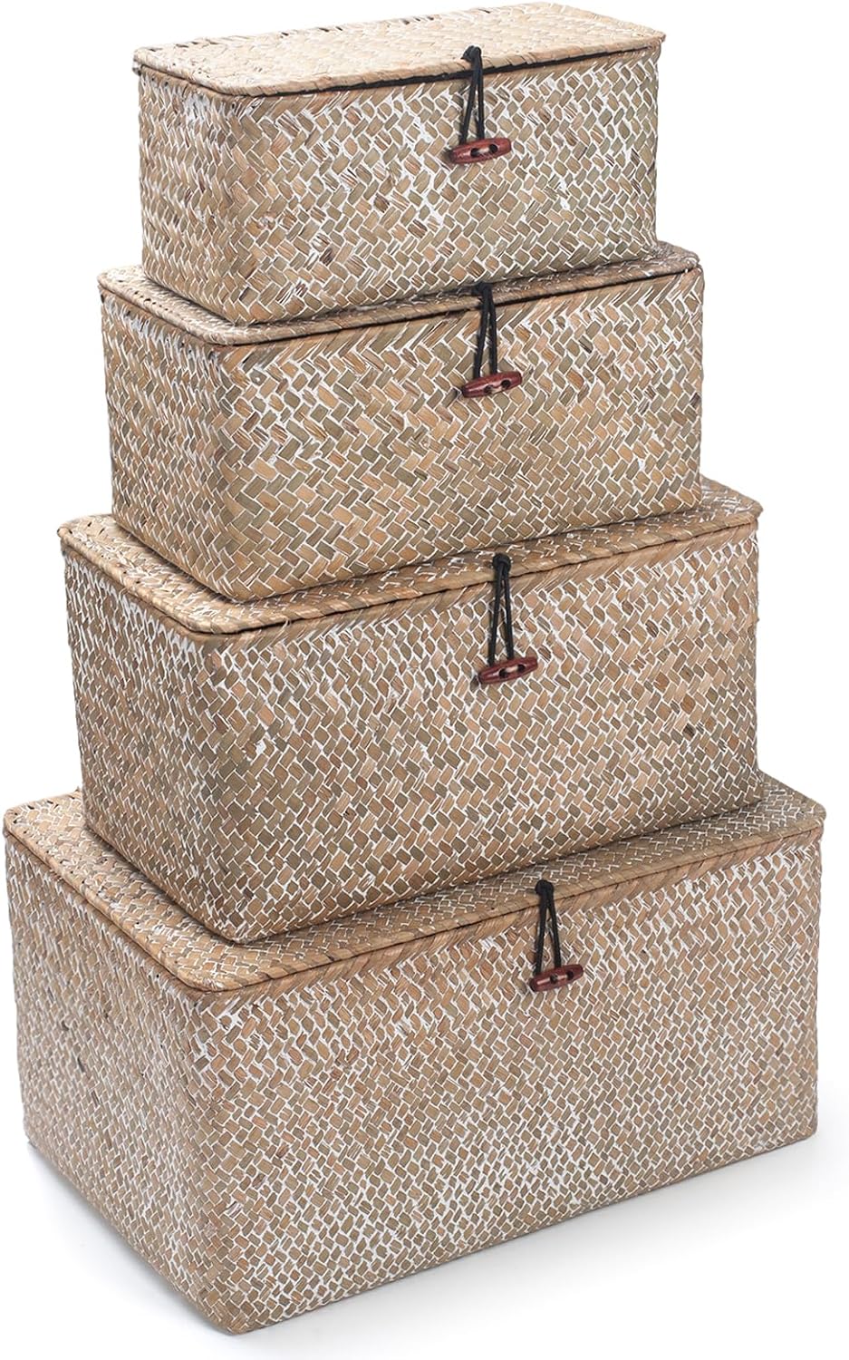 Wicker Basket with Lid, Seagrass Storage Basket, Woven Decorative Storage Bas...