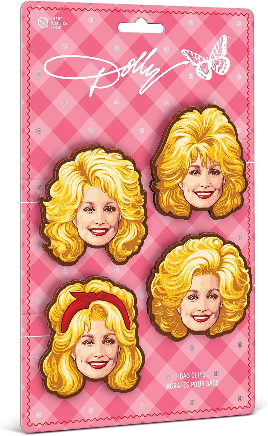 Dolly Parton Bag Clips, Set of 4, BPA-Free Plastic, Dolly-Inspired Iconic Hairstyle Designs, Kitchen and Pantry Organization