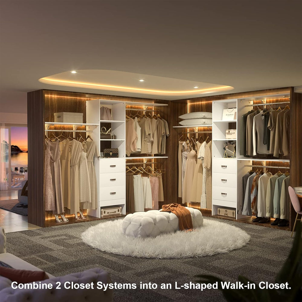 Armocity 96" Wood Closet System with 3 Enclosed Drawers & 3 Solid Sh...