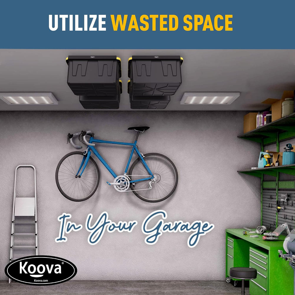 Koova Heavy-Duty Overhead Garage Storage Rack for 4 Bins. Adjustable Width, 1...
