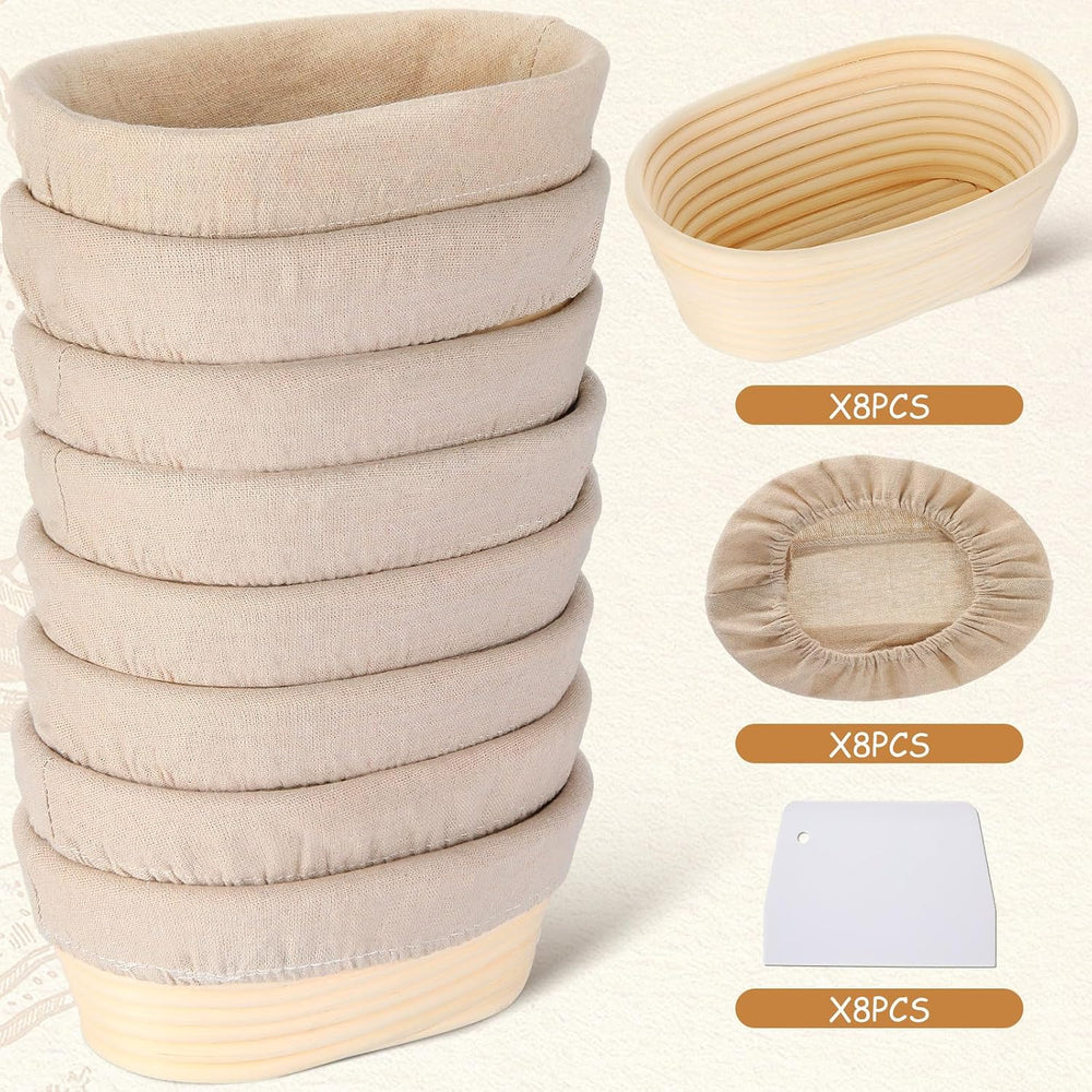 Gejoy 8 Pack Oval Banneton Bread Proofing Basket Sourdough Bowl 8 Inch
