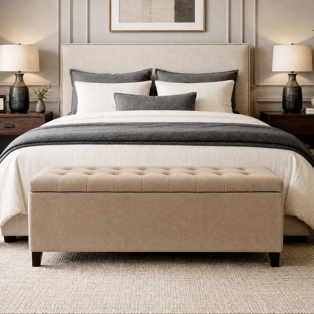Madison Park 49" Upholstered Storage Bench, Button Tufted End of Bed Ben...