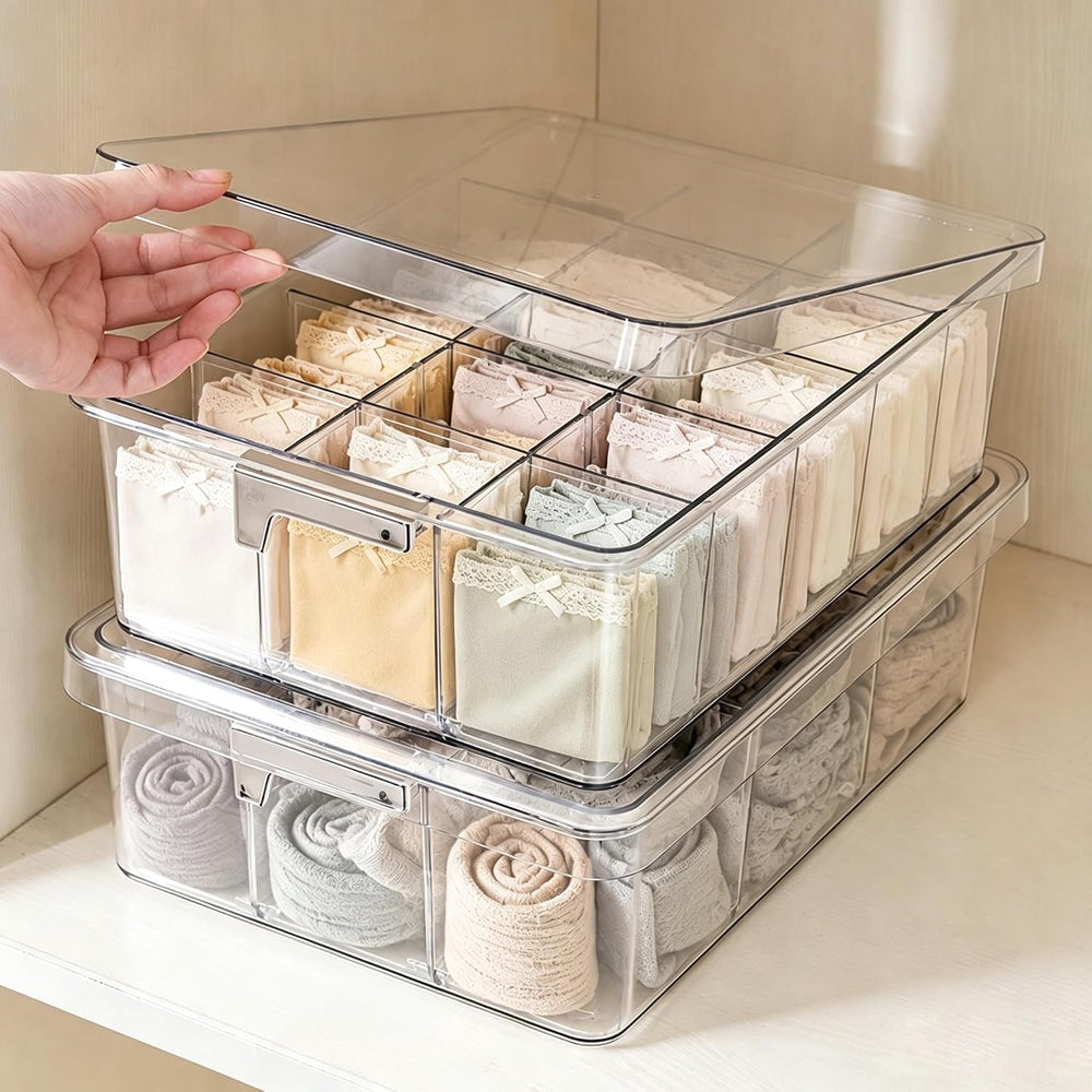 Socks Bra Underwear Drawer Organizer for Closet, 2 PCS Plastic Storage Box wi...