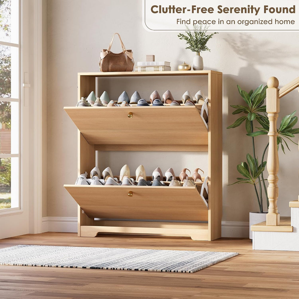 Nicetree Shoe Storage Cabinet with 2 Flip Drawers, Slim Shoe Cabinet, Hidden ...