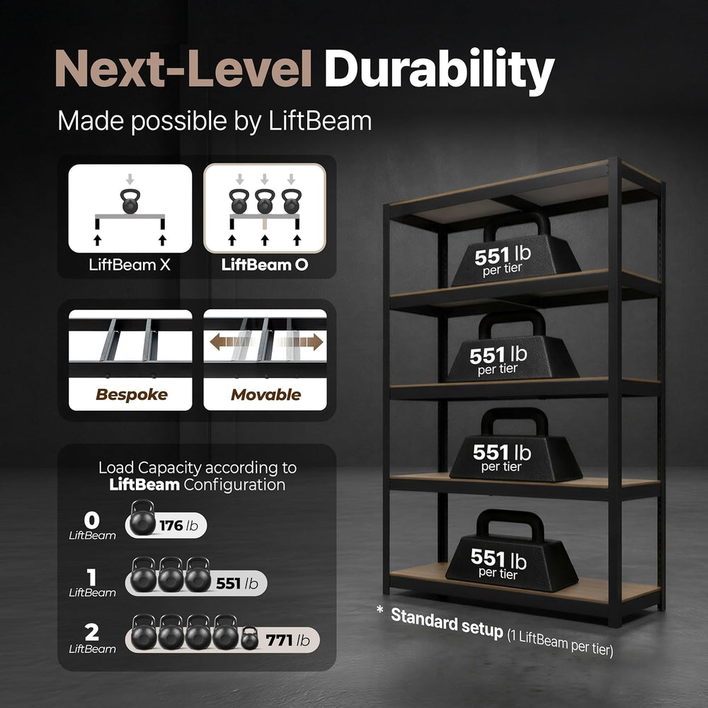 HOMEDANT House 48.1" W 5 Tier Heavy Duty Garage Shelving Adjustable Meta...