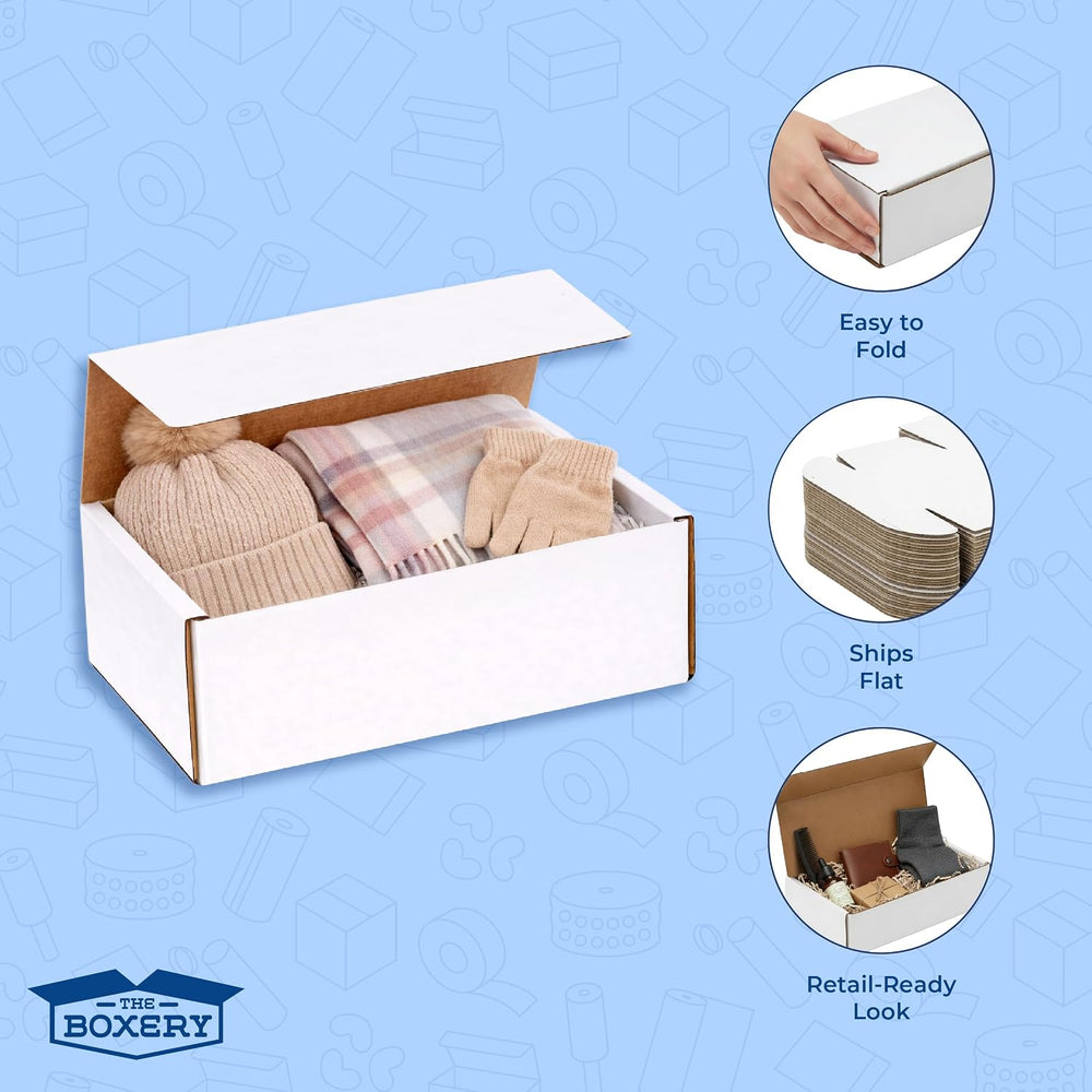 The Boxery Small White Shipping Boxes, 8x6x3-inch Corrugated Cardboard Mailer...