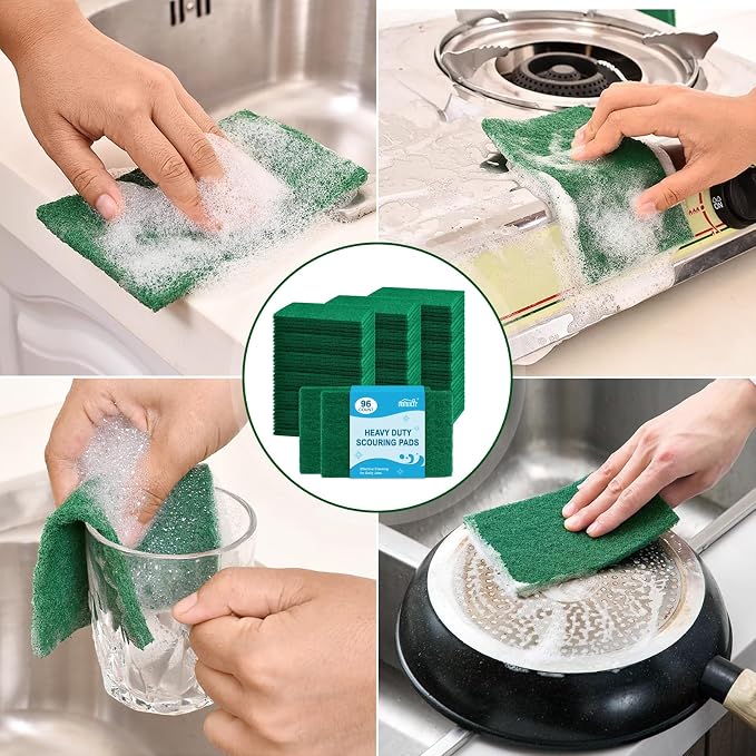 HOMEXCEL Heavy Duty Scouring Pad, 96 Pack Green Scrubbing Pads, Dish Scrubber - Image 6