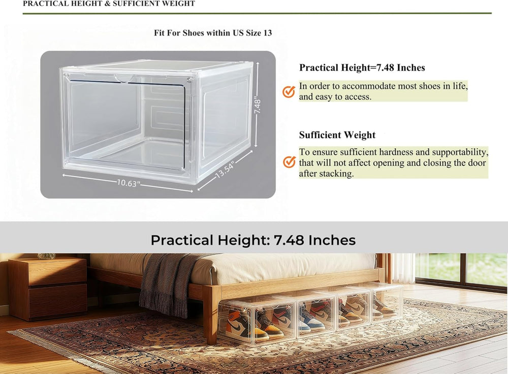 10 Pack Clear Shoe Storage Boxes Stackable, Plastic Shoe Boxes with Lids, Sne...