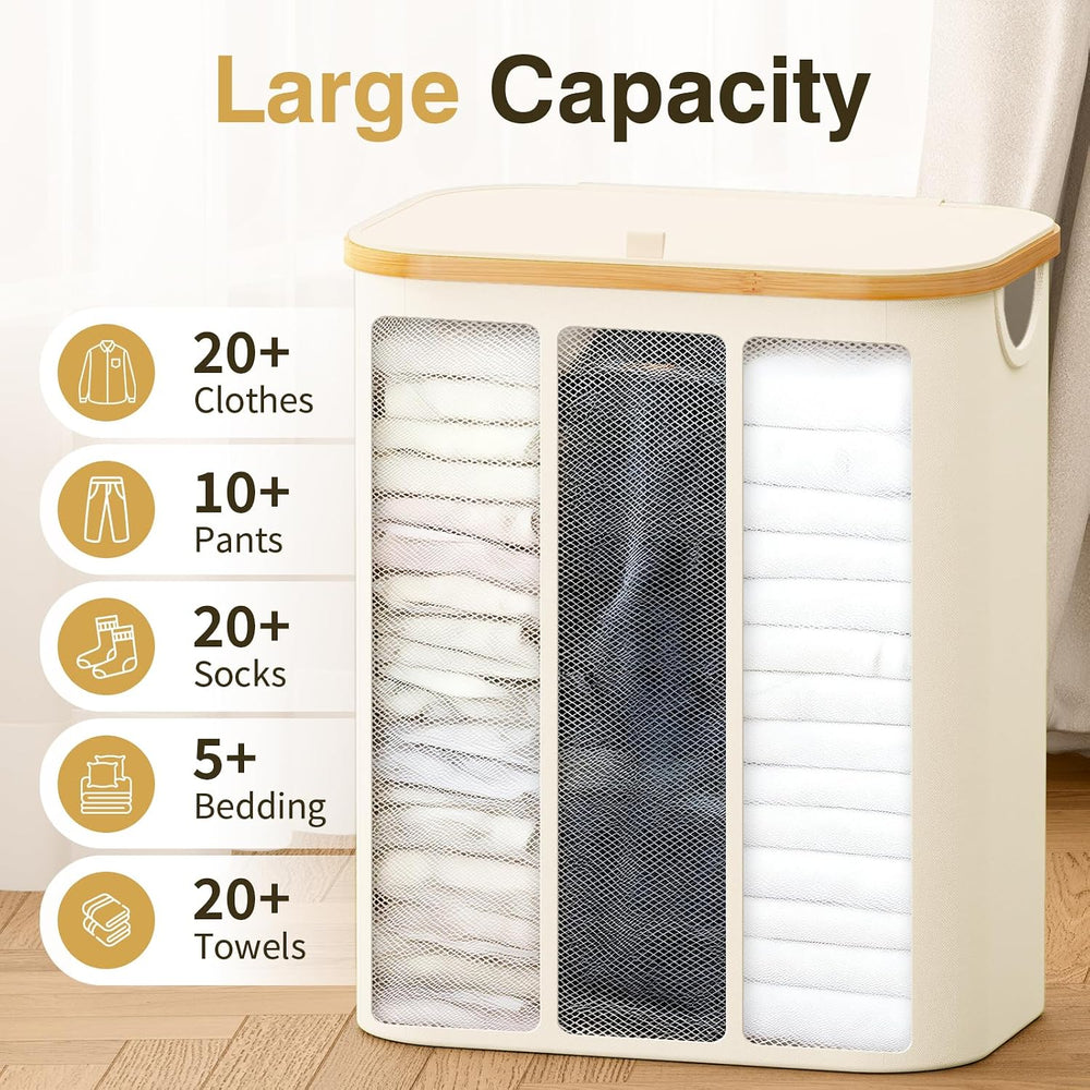 Hampers for Laundry Basket with Lid, 160L Large Laundry Hamper 3 Section