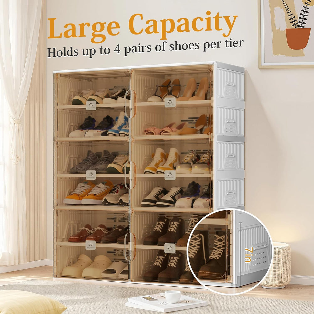 Foldable Shoe Rack Organizer for Entryway with Clear Magnetic Doors - Large C...