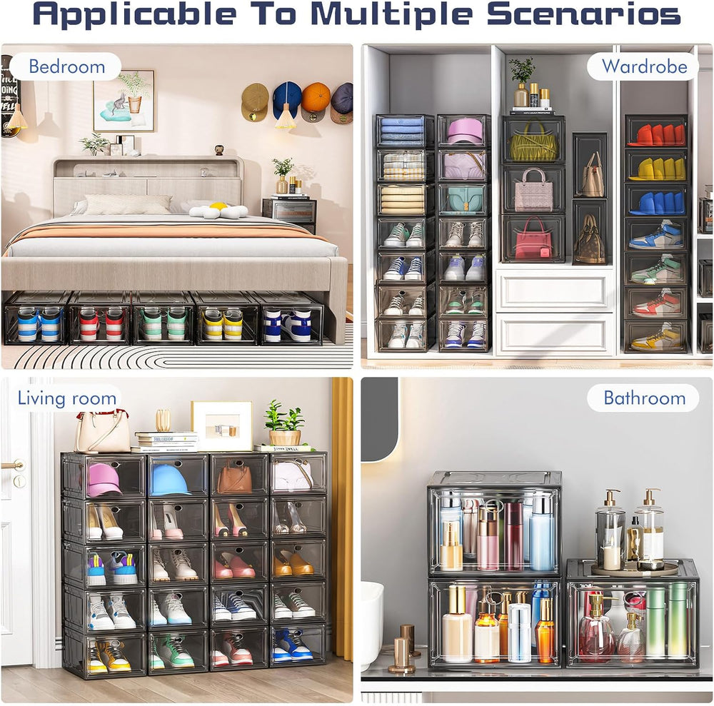 Shoe Storage Box, 9 Pcs Shoe Box Clear Plastic Stackable, Sturdy Foldable Sho...