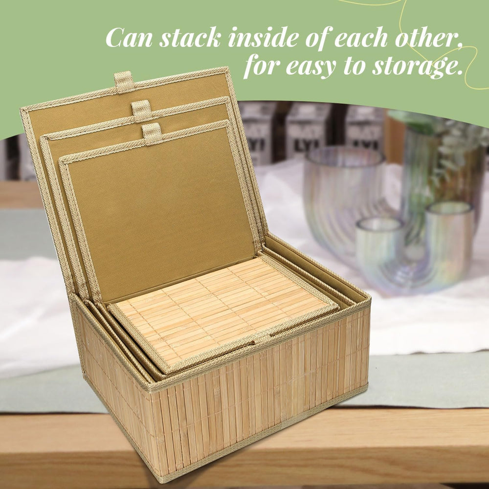 Bamboo Storage Basket with Lid, Stackable Set of 4