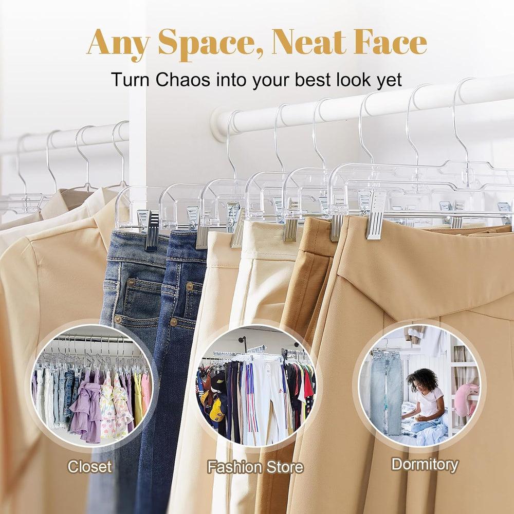 HOUSE DAY 100 Pack Plastic Skirt Hangers, 14'' Non Slip Clip Hangers