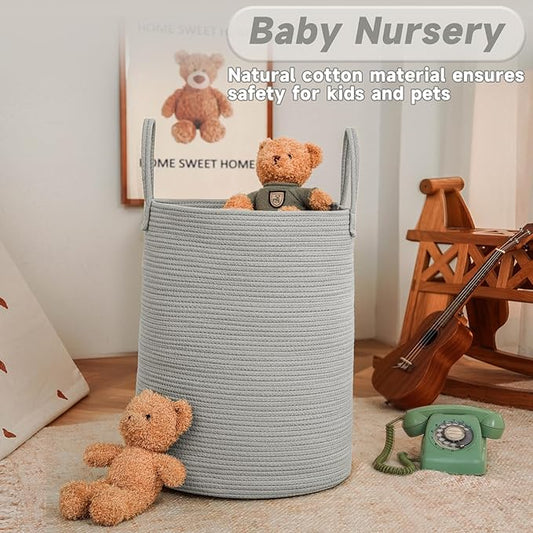 Large Woven Laundry Basket Hamper, 80L Cotton Rope Storage Bin - Image 2