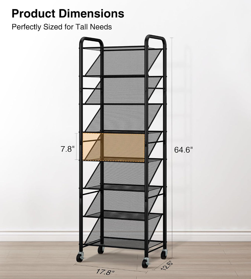 STO STO 8-Tier Narrow Shoe Rack with Lockable Wheels, Double-Sided Vinyl Mesh...