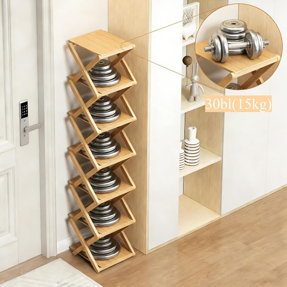 Bamboo Shoe Rack - No Assembly Required, Tall Narrow Foldable Shoe Organizer,...