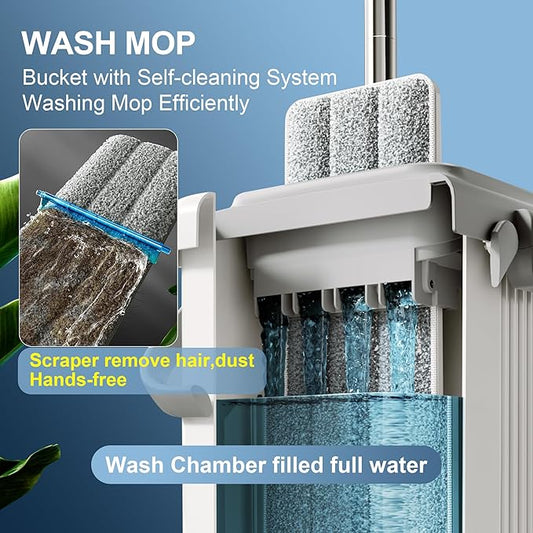 JOYMOOP Mop and Bucket with Wringer Set, Flat Squeeze Mop with Bucket, Dust Mop - Image 2